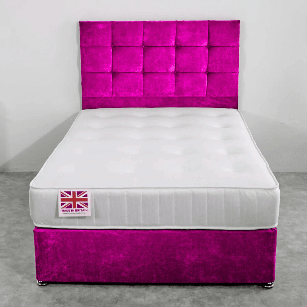 Double Divan Bed Set with Diamond Studded Cube Headboard UK - Side view of premium divan from Newcastle Beds UK